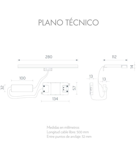 Aplique espejo baño luz led blanca 28 cm 5700K PEGASUS Aplique espejo baño luz led blanca 28 cm 5700K PEGASUS