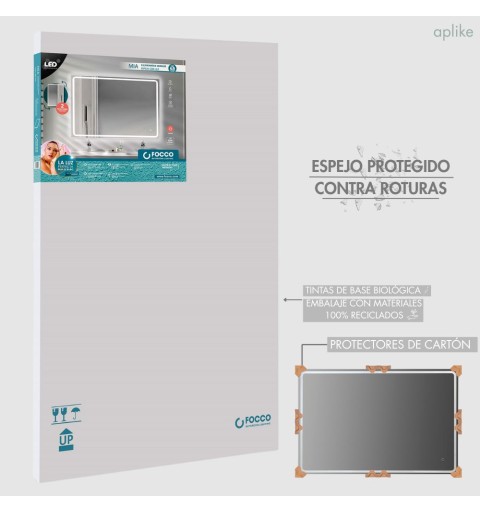 Espejo de baño con luz LED y antivaho rectangular | Aplike