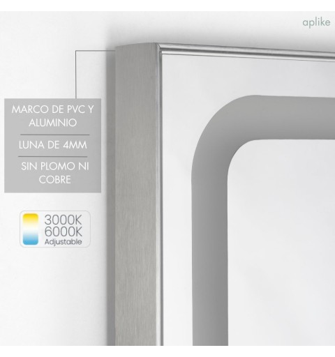 Espejo de baño con luz LED y antivaho rectangular | Aplike