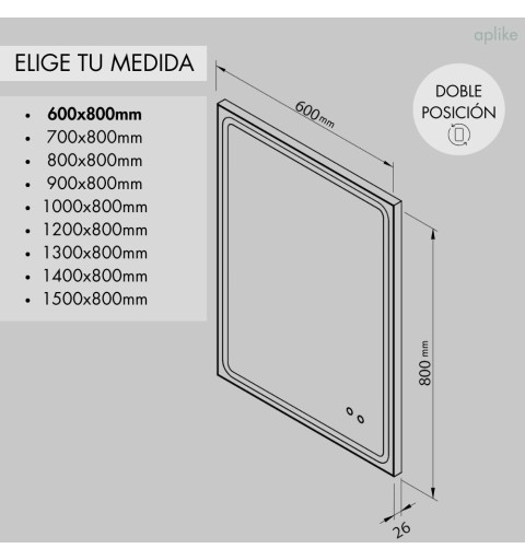 Espejo de baño con luz LED y antivaho rectangular | Aplike