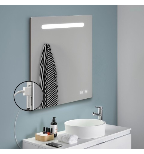 Espejo LED para baño con antivaho, 2puertos usb y 2 sensores táctiles