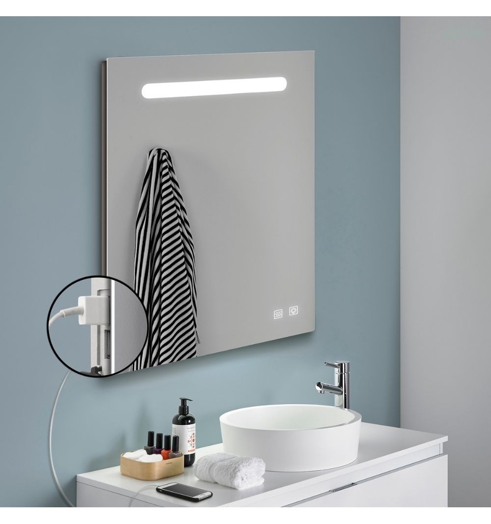 Espejo LED para baño con antivaho, 2puertos usb y 2 sensores táctiles