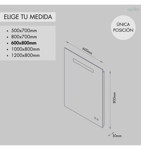 Espejo LED para baño con antivaho, 2puertos usb y 2 sensores táctiles