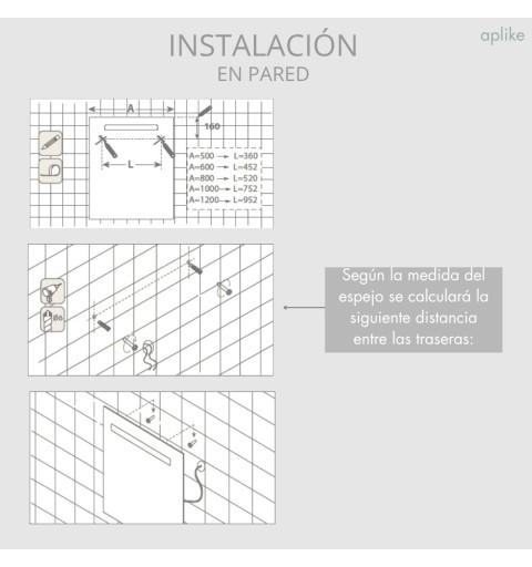 Espejo LED para baño con antivaho, 2puertos usb y 2 sensores táctiles