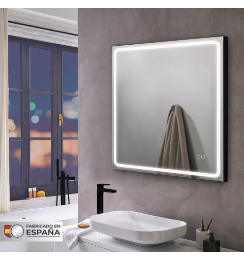Espejo cuadrado con luz led blanca y antivaho marco Negro  80 x 80 cm MIA BLACK AV