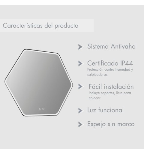 Espejo hexagonal con luz led 4000K 79 cm x 70 cm MARBELLA