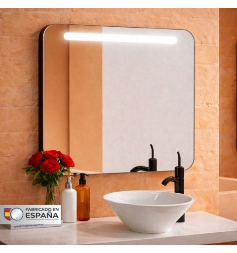 Espejo rectangular con luz led neutra y marco negro mate RIO