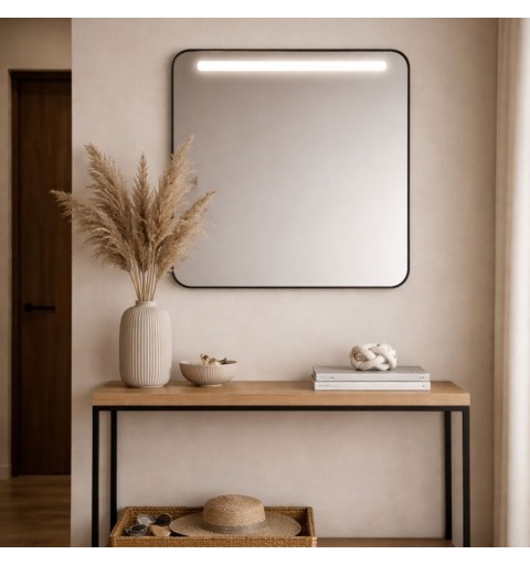 Espejo rectangular con luz led neutra y marco negro mate RIO