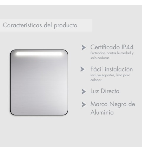 Espejo rectangular con luz led neutra y marco negro mate RIO