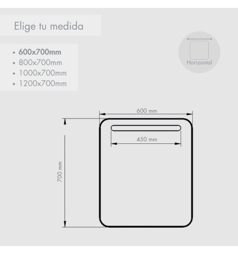 Espejo rectangular con luz led neutra y marco negro mate RIO