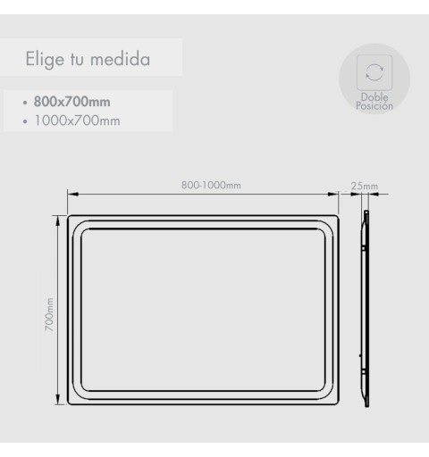 Espejo rectangular con luz led blanca y antivaho Varias medidas BREMEN CURVE