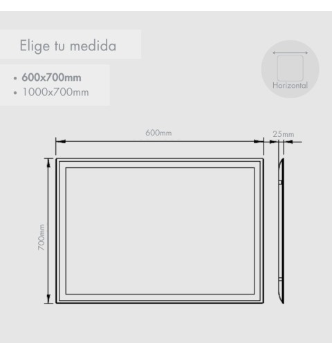 Espejo rectangular con luz led blanca y antivaho BREMEN