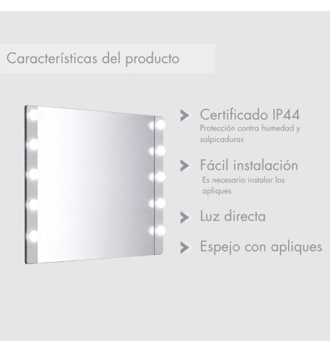Espejo de maquillaje con luz led grande 80x60 cm | Para baño o tocador