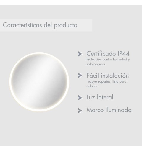 Espejo redondo retroiluminado con luz led neutra 60cm/90cm