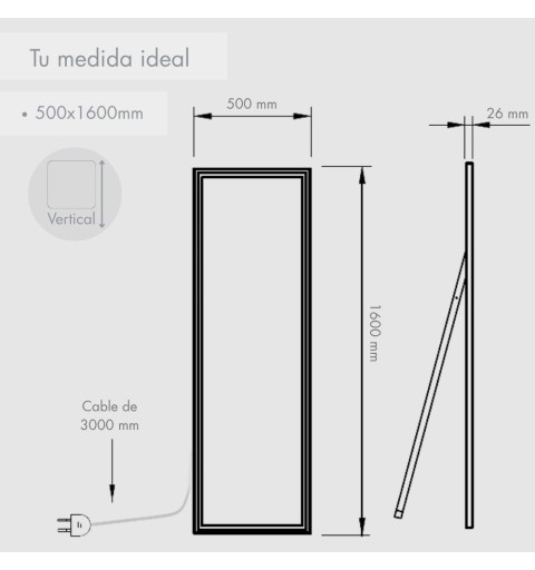 Espejo de pie con luz LED frontal modelo París 160x50cm
