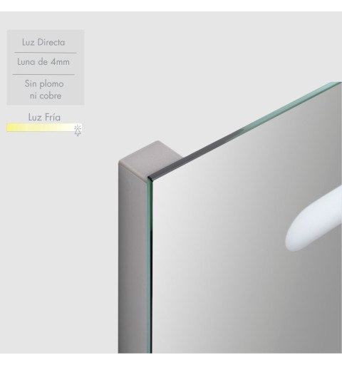 Espejo rectangular luz led blanca antivaho y 2 sensores táctiles varias medidas  Álava Tech