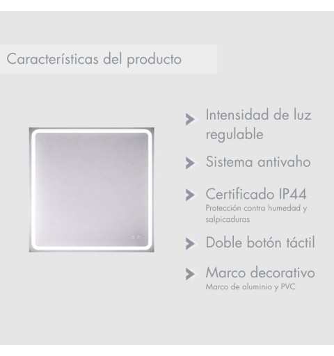 Espejo de baño con luz LED y antivaho rectangular | Aplike