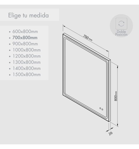Espejo de baño con luz LED y antivaho rectangular | Aplike