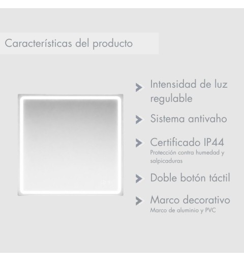 Espejo de baño con luz LED y antivaho rectangular | Aplike