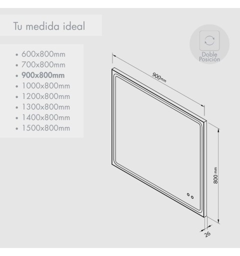 Espejo de baño con luz LED y antivaho rectangular | Aplike