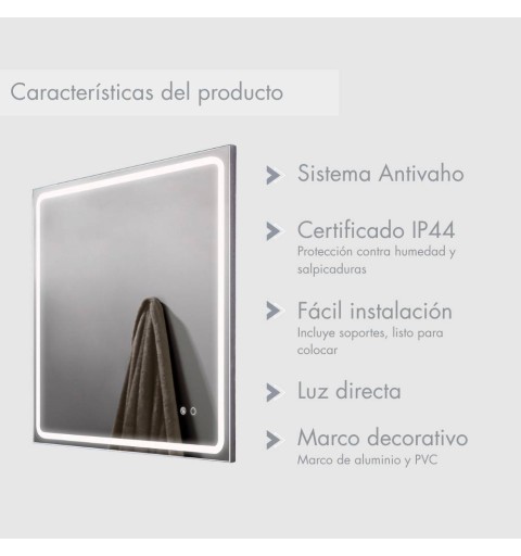 Espejo con luz led blanca y antivaho 110 cm x 80 cm MIA AV