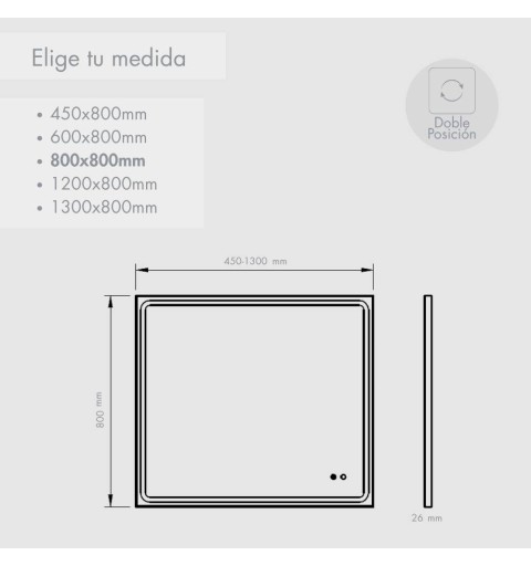 Espejo con luz led blanca y antivaho 110 cm x 80 cm MIA AV