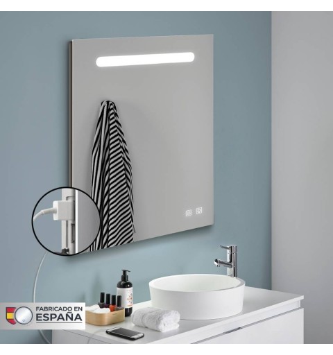 Espejo LED para baño con antivaho, 2puertos usb y 2 sensores táctiles