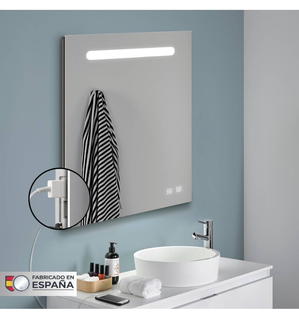 Espejo LED para baño con antivaho, 2puertos usb y 2 sensores táctiles