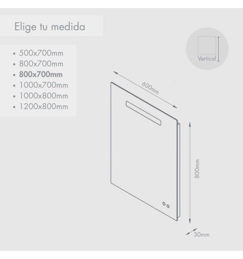 Espejo LED para baño con antivaho, 2puertos usb y 2 sensores táctiles