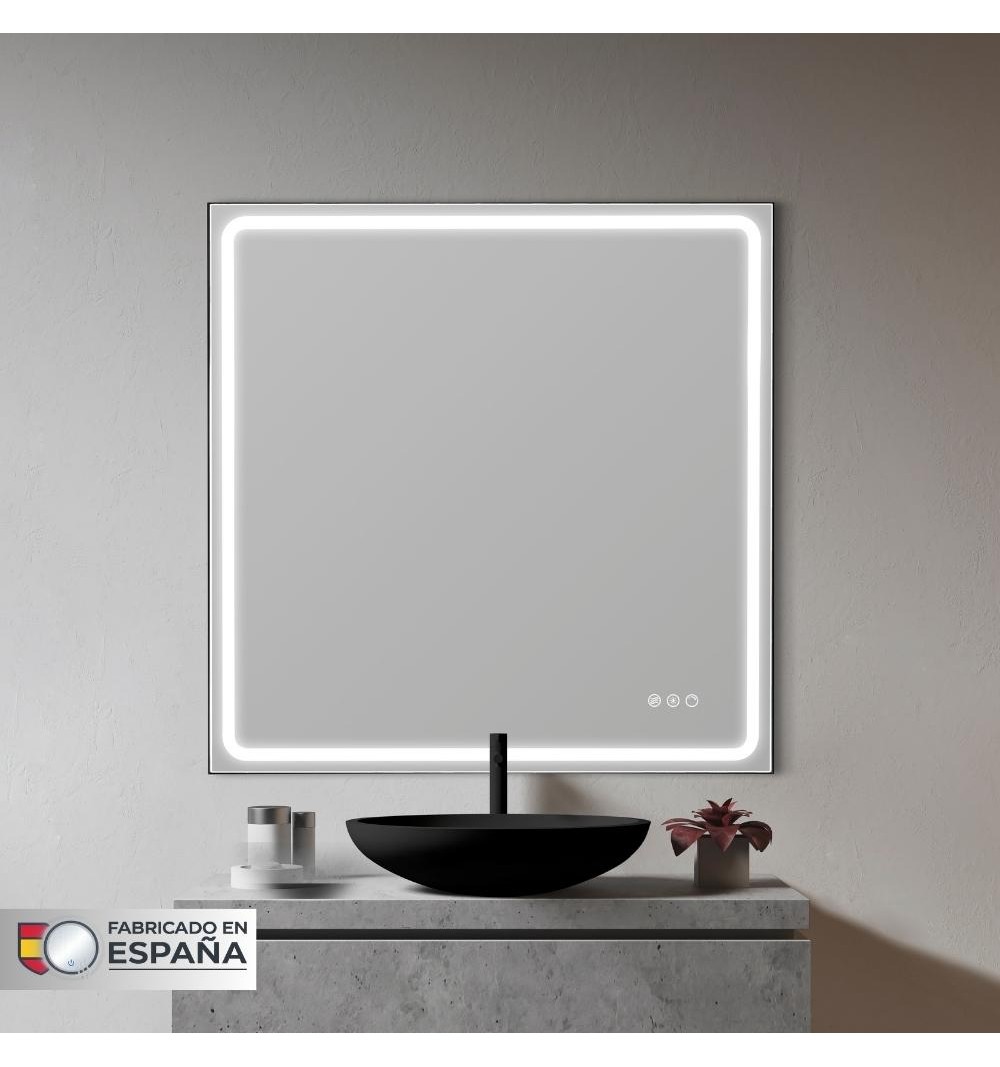 Espejo rectangular con marco negro, con antivaho e intensidad y temperatura de luz regulable Varias medidas MIA PLUS BLACK