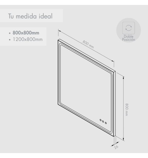 Espejo rectangular con marco negro, con antivaho e intensidad y temperatura de luz regulable Varias medidas MIA PLUS BLACK