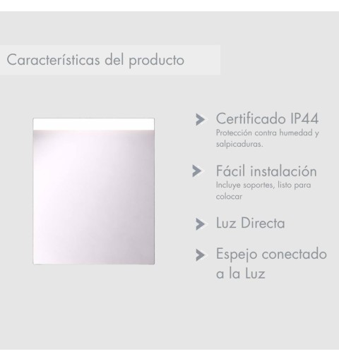Espejo rectangular con luz LED frontal superior modelo Berlín