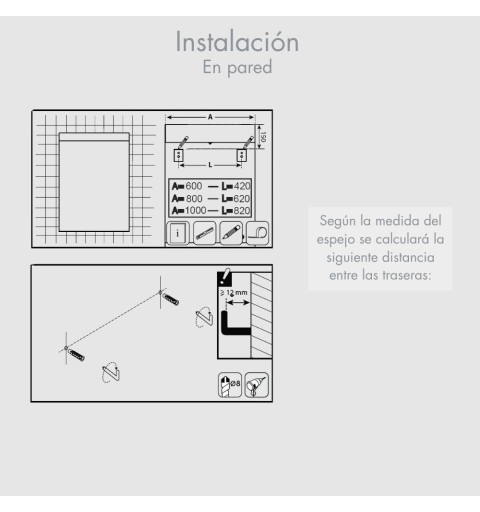 Espejo rectangular con luz LED frontal superior modelo Berlín