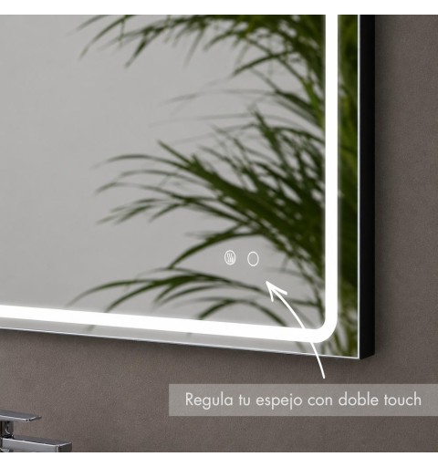 Espejo cuadrado con luz led blanca y antivaho marco Negro  80 x 80 cm MIA BLACK AV