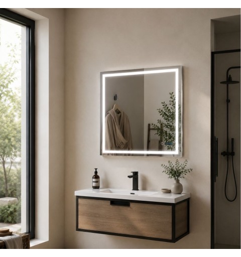 Espejo baño con luz LED de 28.5W, 5700K, sensor táctil y reloj digital