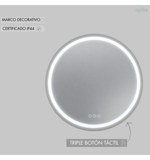 Espejo redondo con antivaho, intensidad y temperatura de luz regulable Varias medidas MIA ROUND PLUS