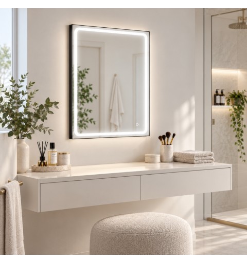 Espejo baño marco negro rectangular LED | Aplike